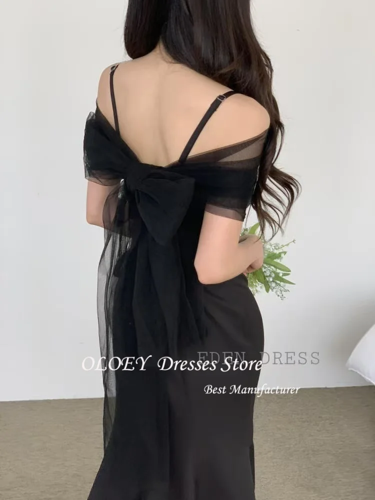 OLOEY สีดำเกาหลีชุดราตรีโบเลโรถ่ายภาพงานแต่งงานความยาวชั้นชุดปาร์ตี้สายสปาเก็ตตี้แบบกำหนดเอง