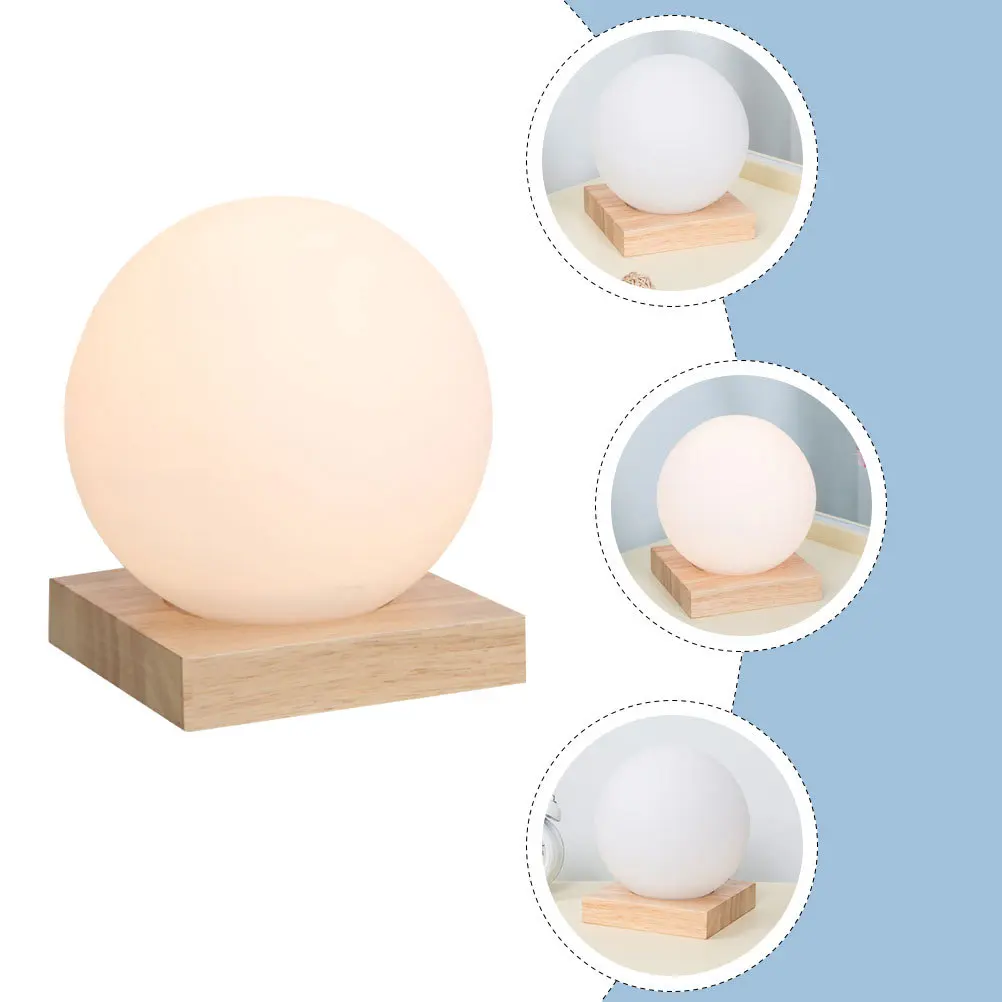 

Glass Bedside Lamp Ball Shaped Light For Home Bedroom Night Stand Decor Wooden Touch Sensor Charging Nightlight