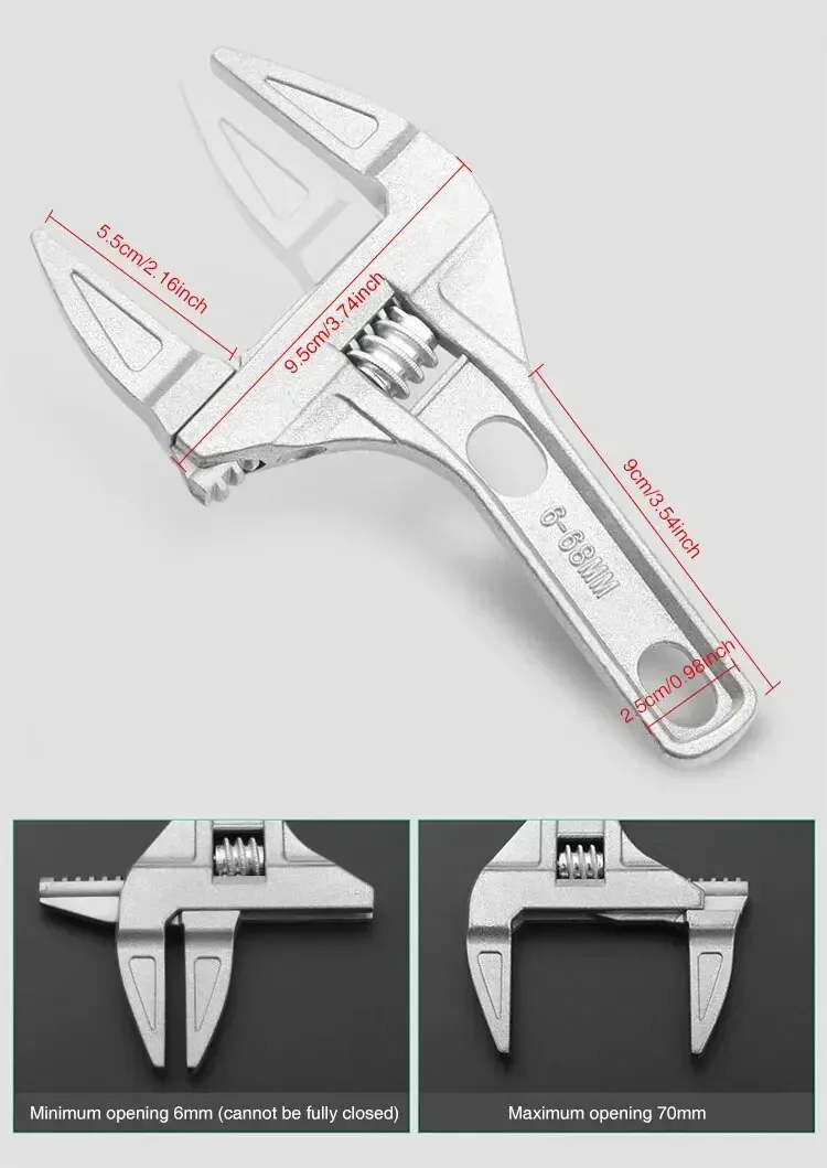 1PC16-68mm Universal Repair Set Bathroom Hand Tools Large Opening Pipe Wrench Nut Key Adjustable Spanner Bathroom Repair Tool image 5