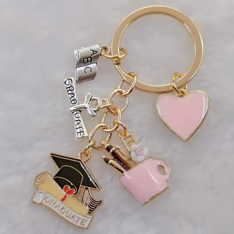 Graduation Certificate Hat Key Chain Pen Book Best Teacher Key Chain Student Souvenir Gift Jewelry