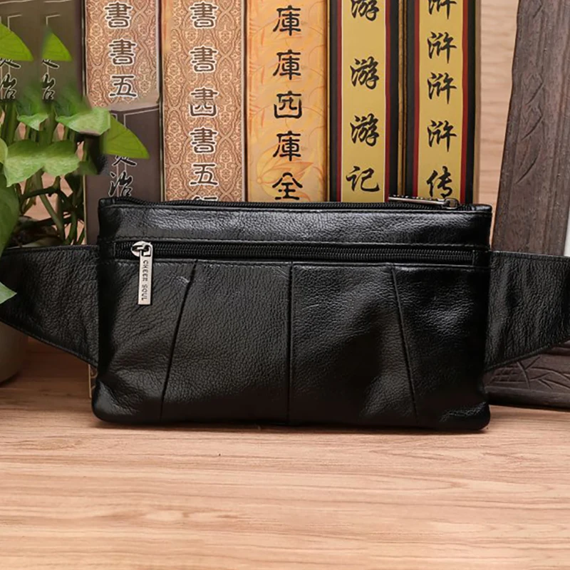 Men Waist Fanny Bag Belt Sling Chest Bags Genuine Leather Invisible Thin Travel Climb Retro Real Cowhide Male Hip Bum Bags