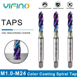 YIFINO Color Nano Coating Spiral Tap For Aluminum Efficient Blind Hole Tapping High-speed Steel Material CNC Machining Center