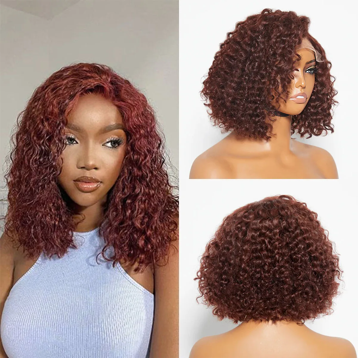 Reddish Brown Deep Wave Lace Front Human Hair Curly Full Lace Front Human Hair180% Brazilian Wigs Water Wave 13x6x1 Lace Frontal