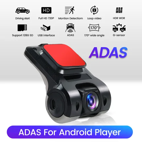 Imagen 1 del producto Cámara de salpicadero de coche ADAS, cámara frontal de coche gran angular de 170 grados, grabadora de vídeo Dashcam USB para Android DVR, grabadora automática, versión nocturna