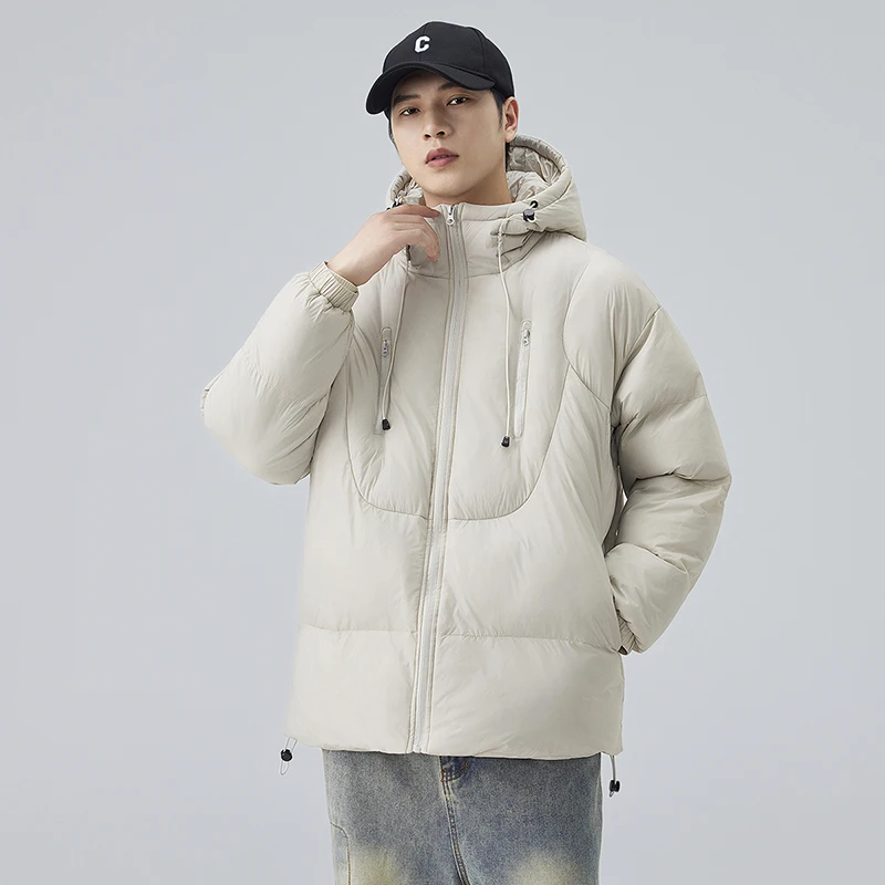 Solid Color Men's Casual Hooded Cotton-Padded Jackets 2025 Winter Windproof Warm Coat Sports Outwear Loose Thick Parkas Clothing