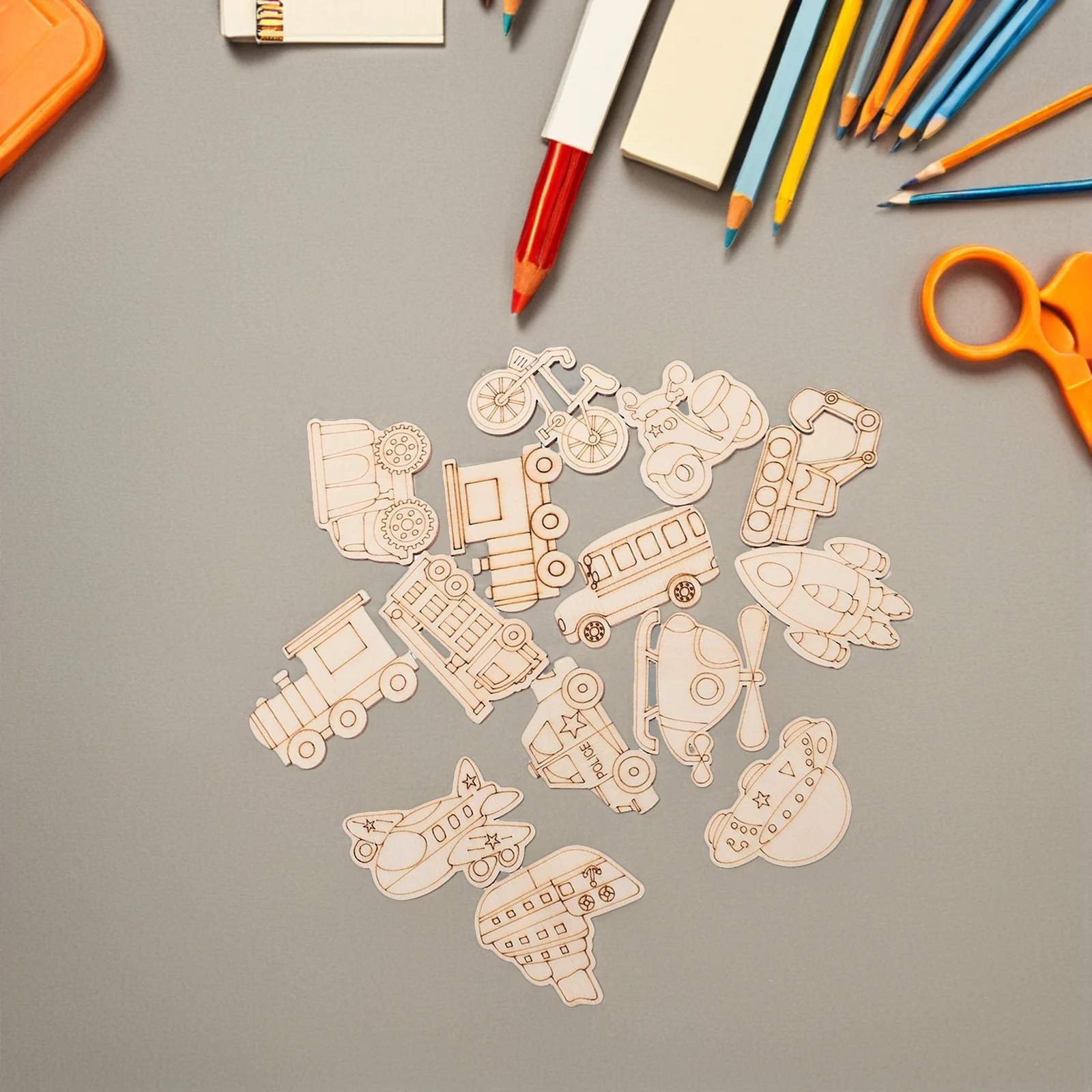 100 stuks onafgewerkte houten voertuig-uitsparingen transport ambachtelijke vormen voor doe-het-zelf schilderprojecten kinderkunstactiviteiten houten blanco