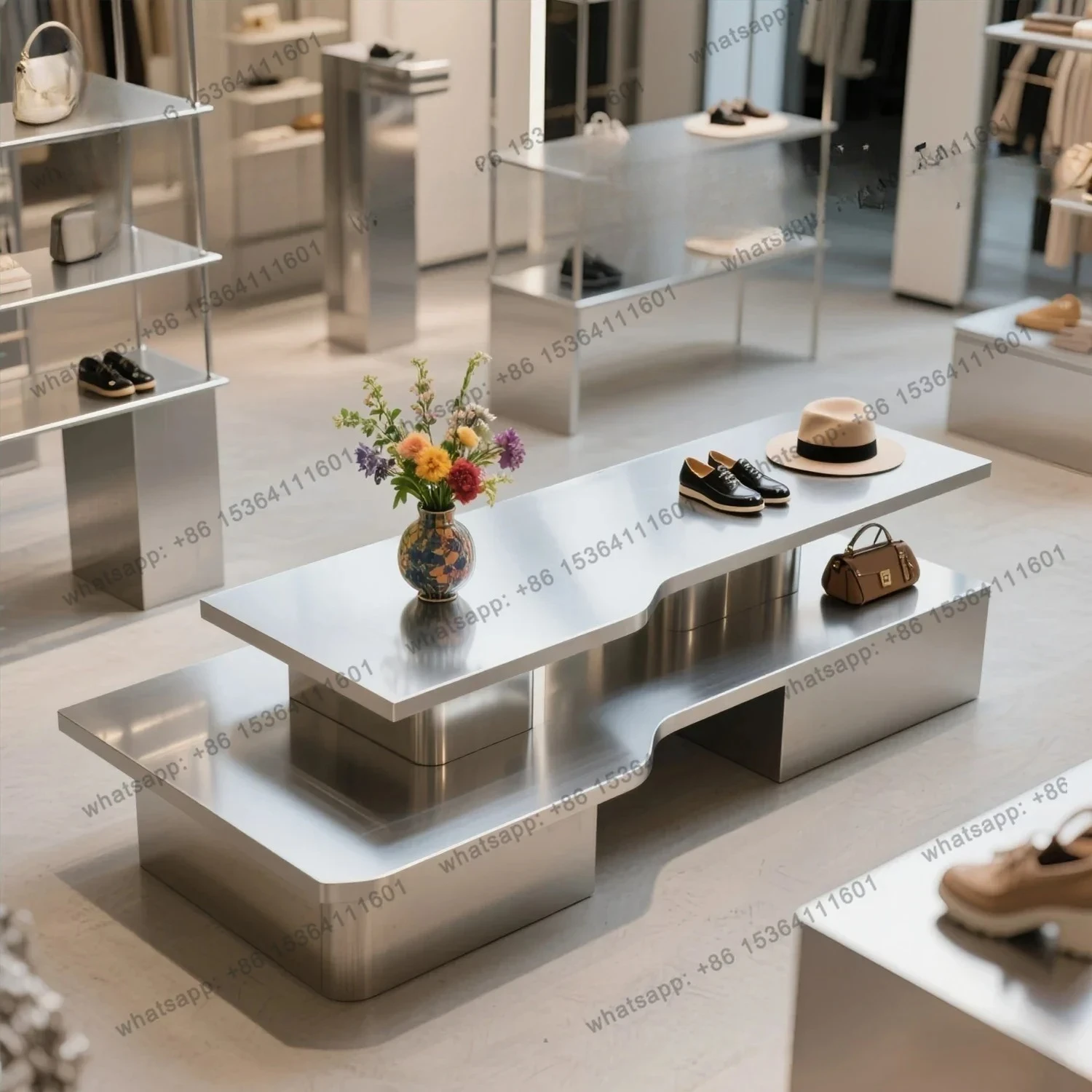 

Коммерческий стол-витрина Nakajima Стол для воды Стол для обуви и сумок Стол для демонстрации товаров магазина одежды и нижнего белья из нержавеющей стали