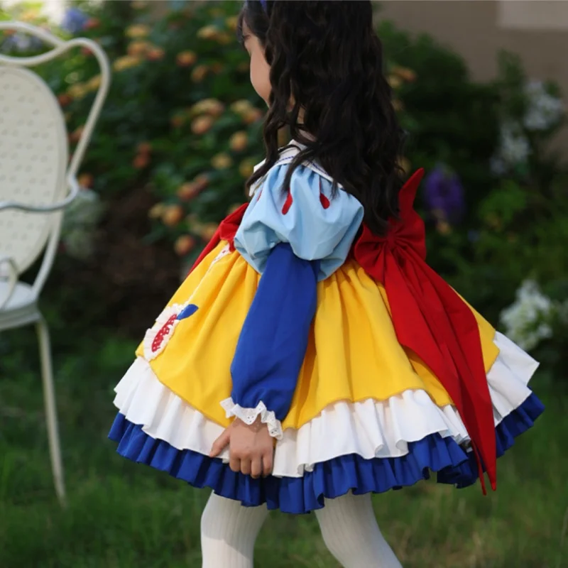 Disney Snow White Girl Lolita Princess Ball Gown bambini Bow Design Puff manica lunga Costume Cosplay festa di compleanno gonna regali