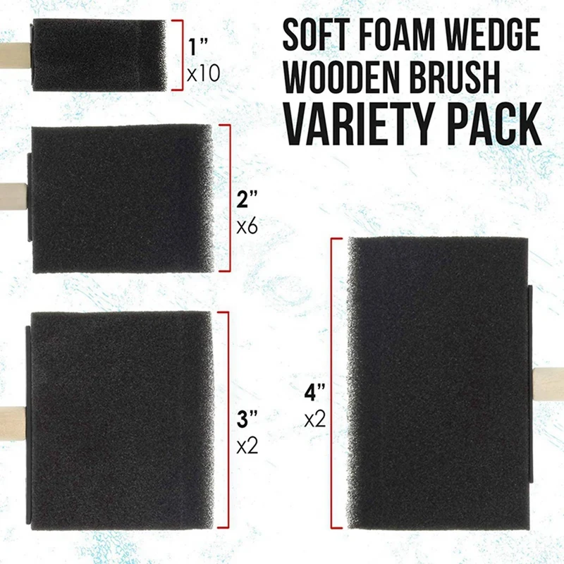 60 Pcs Foam Sponge Wooden Handle Paint Brush Set-Lightweight, Durable, Very Suitable For Acrylic