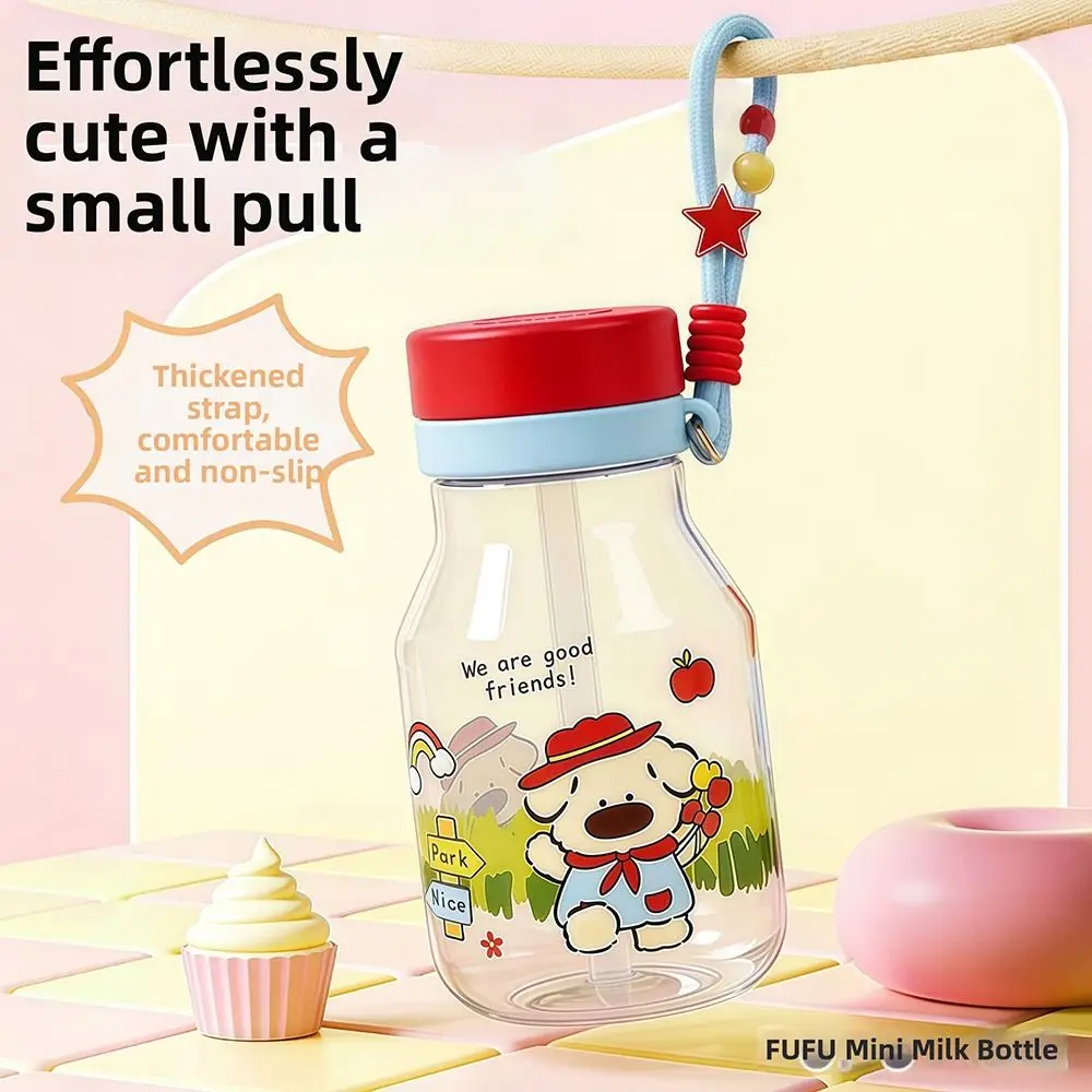 Cute Plastic Water Bottle 580ML With Handle Drinking Bottle Leak-Proof 3-Way Drinking Straw Cup Women Girls