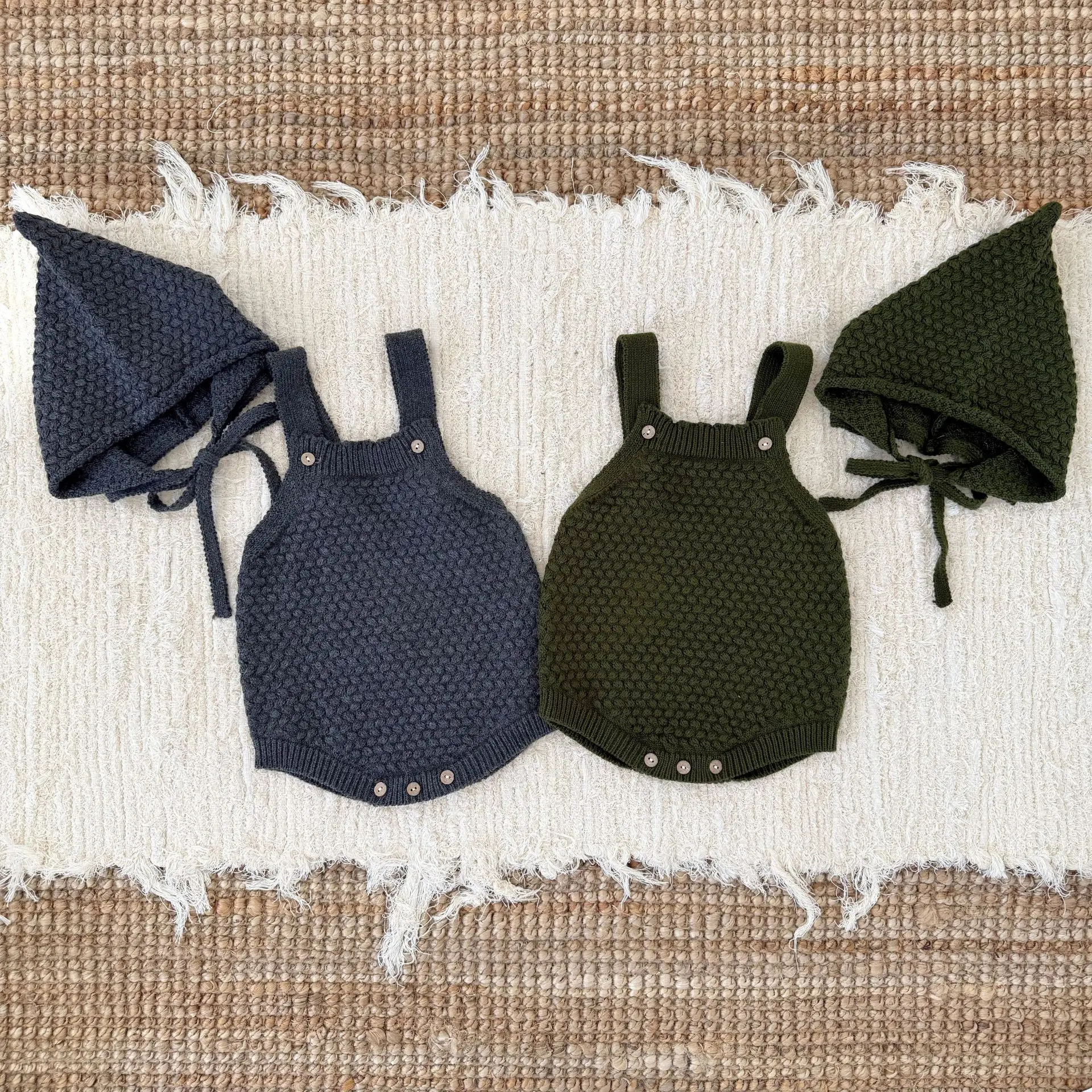 

2026 Spring New Baby Clothes Prom Knit Bodysuit Infant Boys One Piece Toddler Jumper With Hat