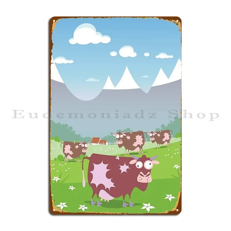 Alpine Meadow Cows Metal Signs Design Rusty Garage Plaques Club Tin Sign Poster