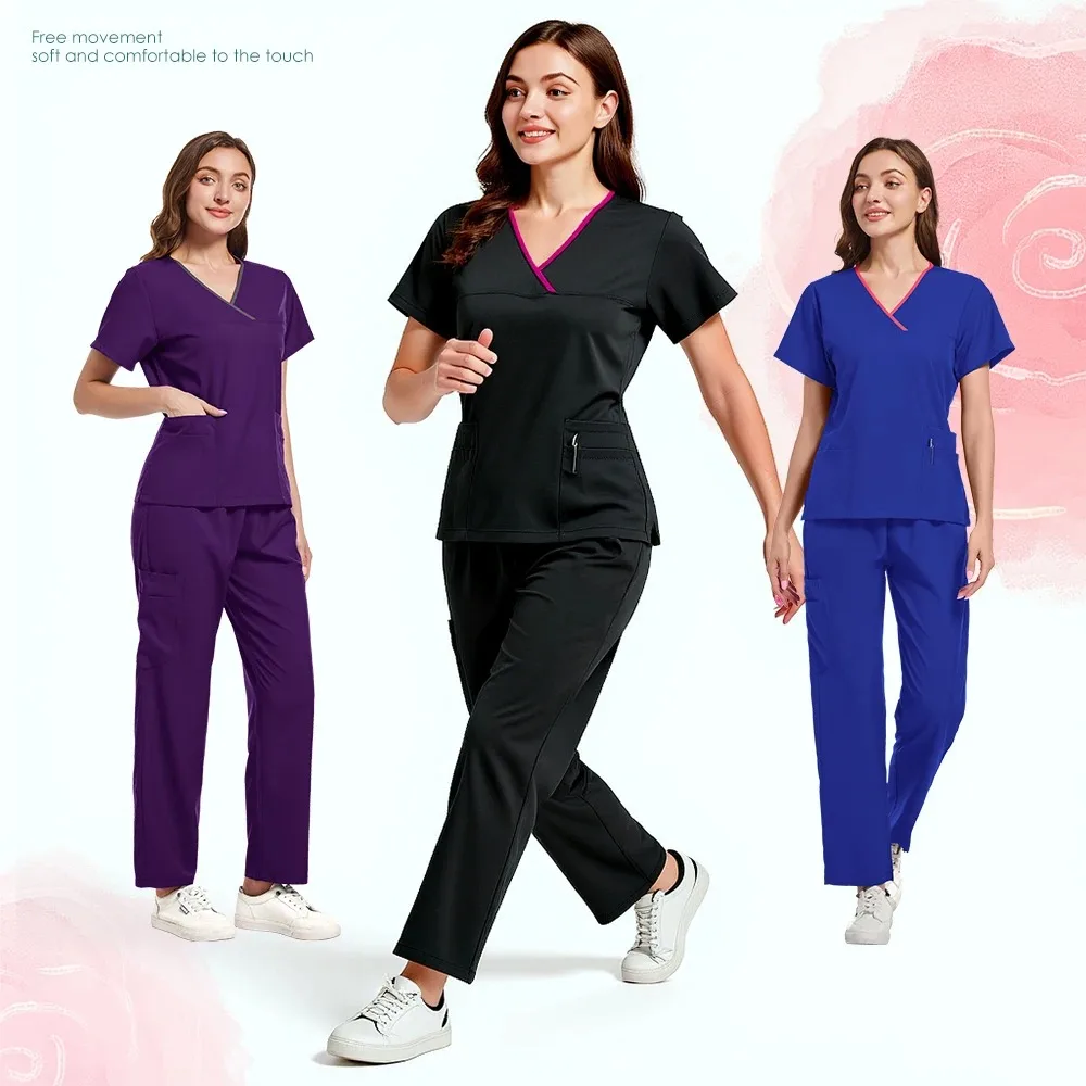 Gran oferta de alta calidad, uniforme de Hospital, venta al por mayor, Tops y pantalones médicos para mujeres, uniformes de enfermería, conjuntos de accesorios médicos