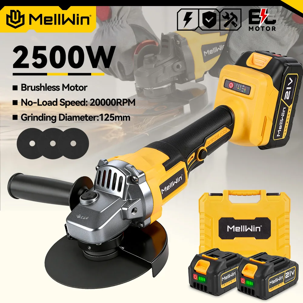 Meuleuse d'angle électrique sans fil MELLWIN 125 mm, 3 vitesses, outil de découpe et de polissage pour batterie Makita