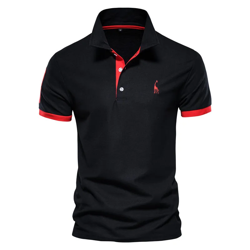 New summer men's trendy and fashionable polo shirt with deer pattern embroidery, casual and breathable mesh collar short sleeve