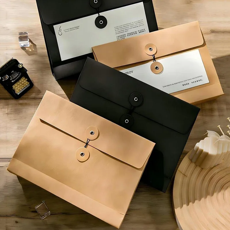 28x19x5cm/32x23x5cm Coffee Outer Packaging Envelope Bag Thicken Kraft Paper Envelope with Rope Vintage Document Storage Bag 20Pc
