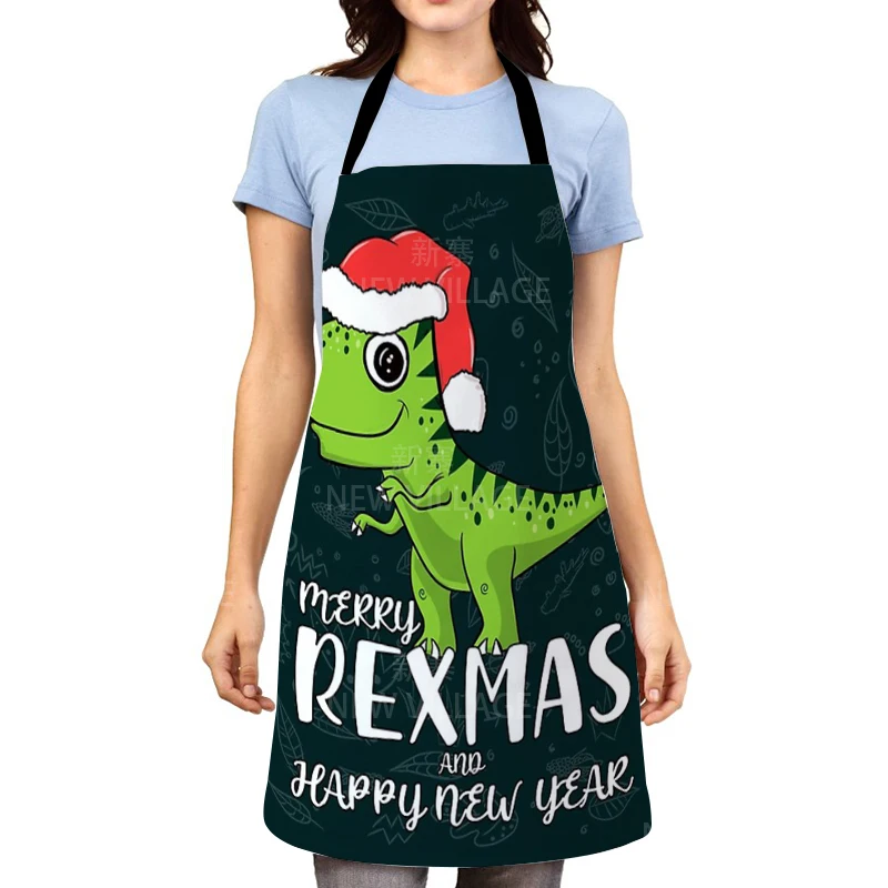 Merry Christmas Apron Red Grid Elk Kitchen Cooking Apron Women Baking Waist Bib Christmas Decorations for Home Cleaning Apron