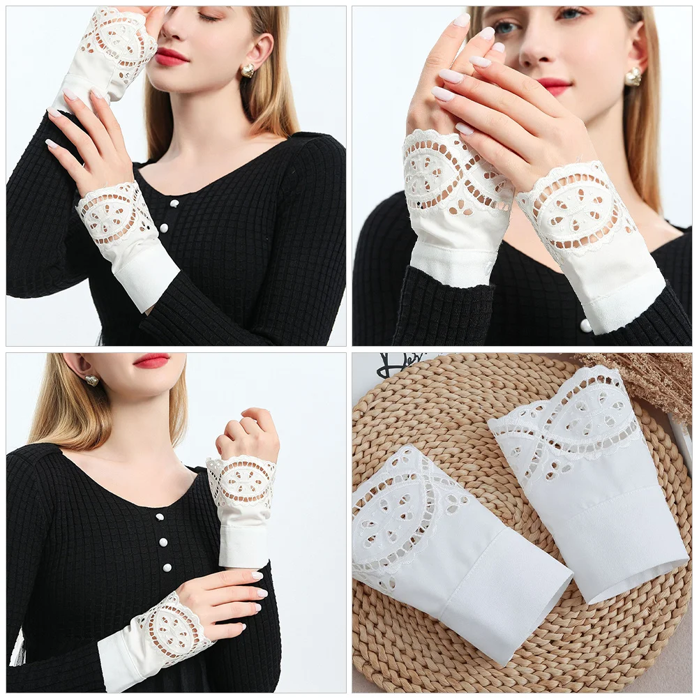 

1Pair Lace Wrist Cuffs Elegant Detachable Hand Sleeves Dress Accessories for Women Breathable Elastic Fingerless Gloves Floral