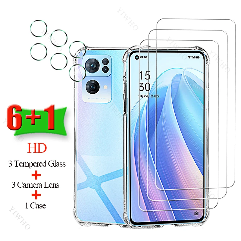 6+1 Screen Protector Tempered Glass for Oppo Reno7 Pro Lite SE 5G Soft Silicone Case Camera Cover for Oppo Reno 7 7Pro 7se 7lite