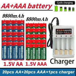 AA battery  rechargeable battery original 2024 best-selling 1.5V AA9800MAH+AAAA8800MAH+charger for Hair Clipper MP3