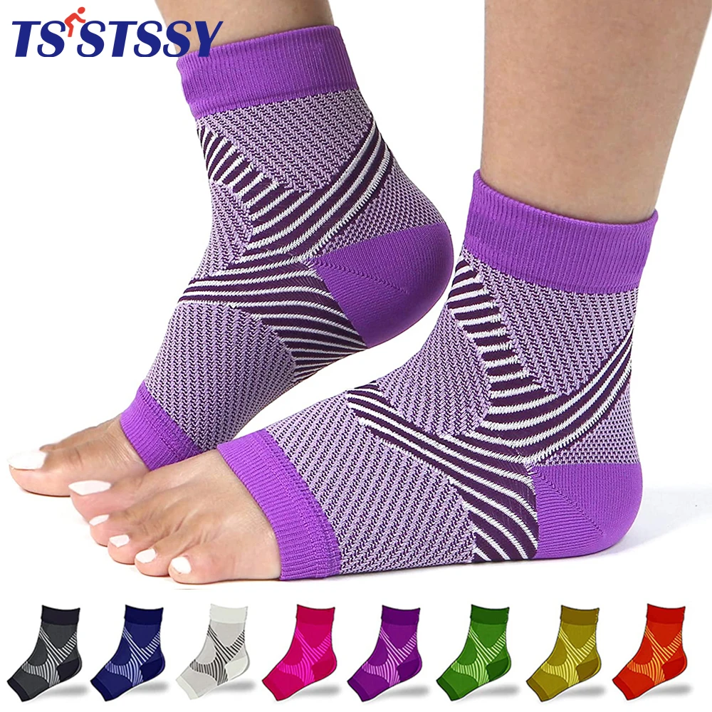 1Pair Sport Ankle Brace Compression Socks Sleeves Men Women Running Cycling, Achilles Tendonitis, Plantar Fasciitis, Pain Relief