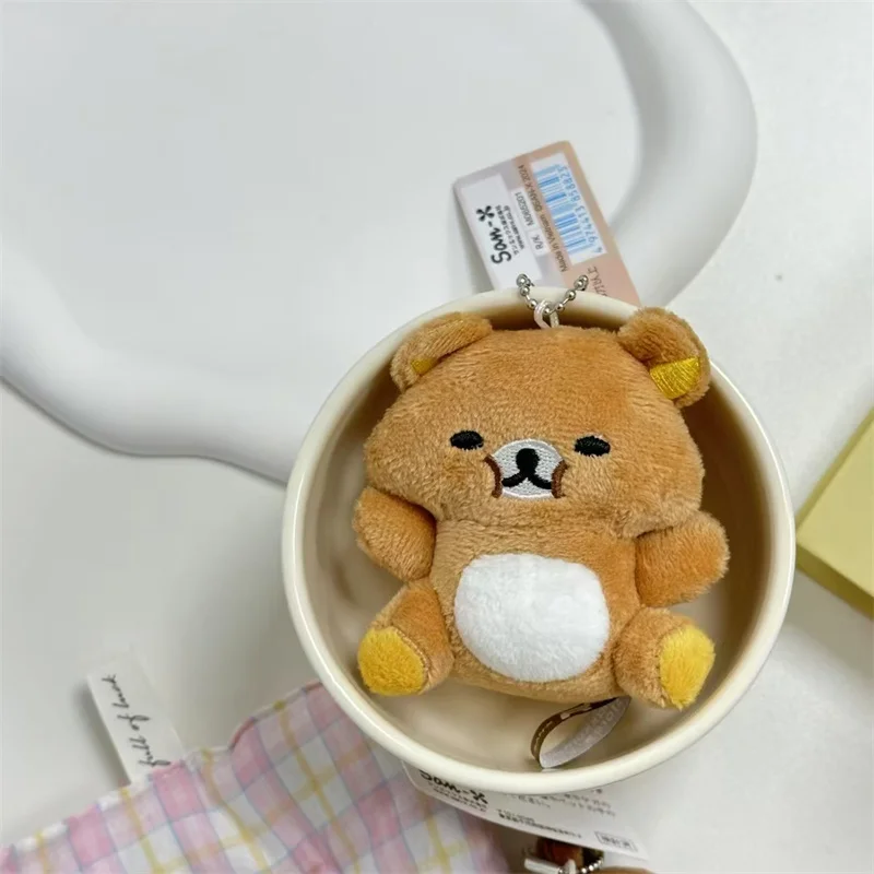 Rilakkuma Plush Keychain Let's All Be Full and Satisfied Bear Kawaii Cute Bag Keychains Mascot Ball Chain Charms Key Ring