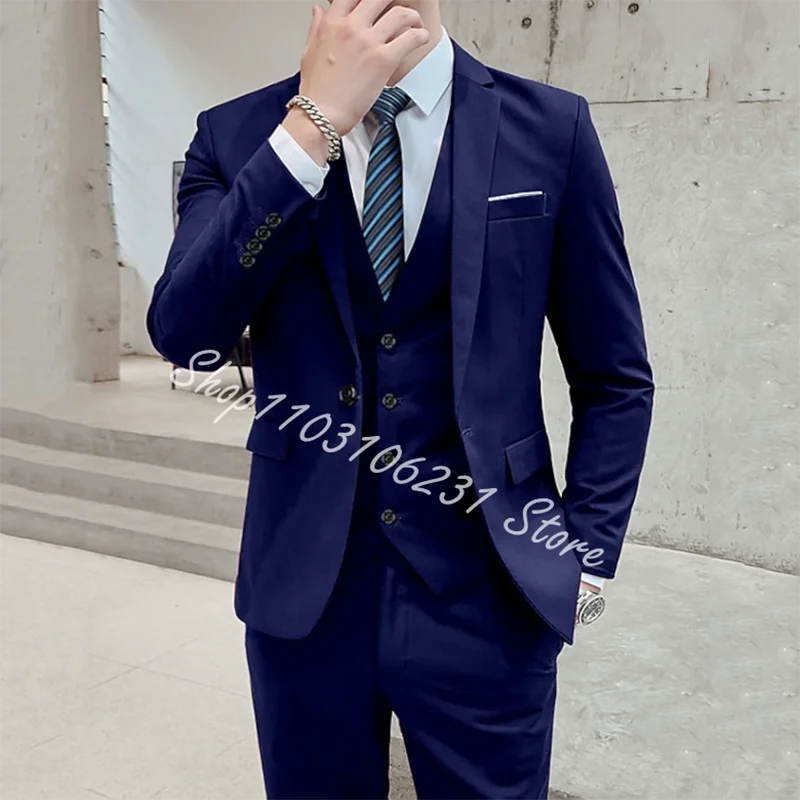 Fashion 3 Pieces Men's Suit Notched Lapel Slim Fit Blazer Casual Prom Men Tuxedos For Wedding Jacket+Vest+Pants Trajes De Hombre