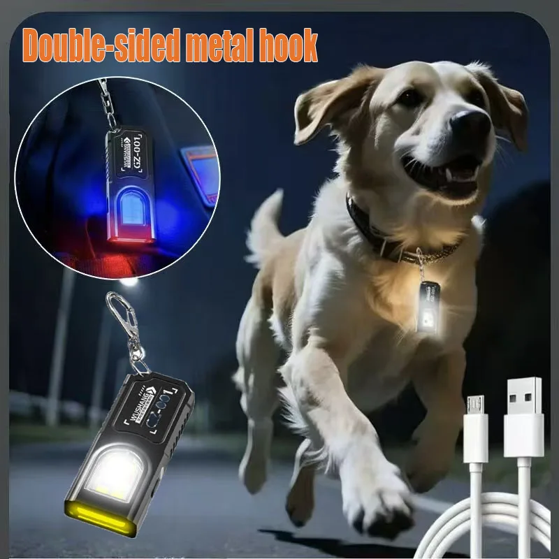 2pcs Mini LED Flashlight Rechargeable Keychain Light Portable Pocket Work Light with Magnet for Outdoor Camping