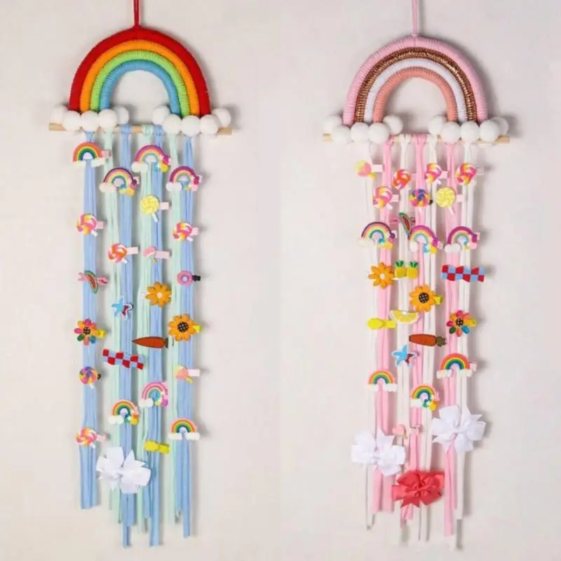 

Rainbow Children's Hairpin Wall Display elf Handmade Woven Cute Hair Accories Storage Braet Wall Hanging Organizer