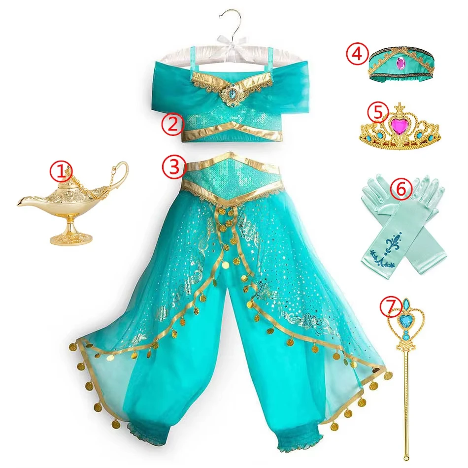 Princess flower dress Magic lamp Cosplay dress, girl birthday party cosplay dress top + pants + scarf carnival dress Vestido