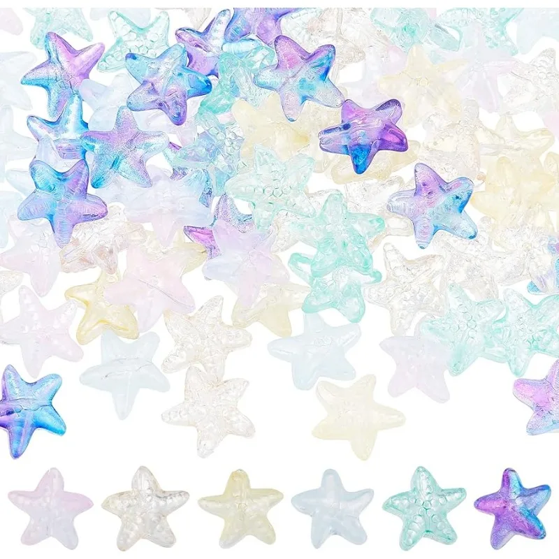 1 Box 120Pcs Starfish Beads Starfish Bead Glass Star Sea Ocean Animal Double Sided Transparent Loose Spacer Beads for Jewelry