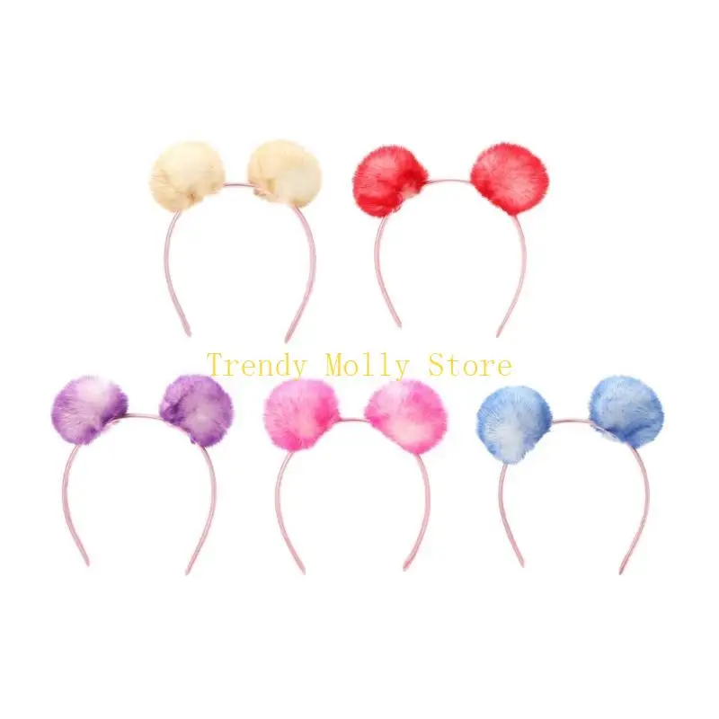 N5KB – bandeau d'oreille en peluche avec boules fourrure, Costume Cosplay, coiffure fête mignonne, bandeau pour pour