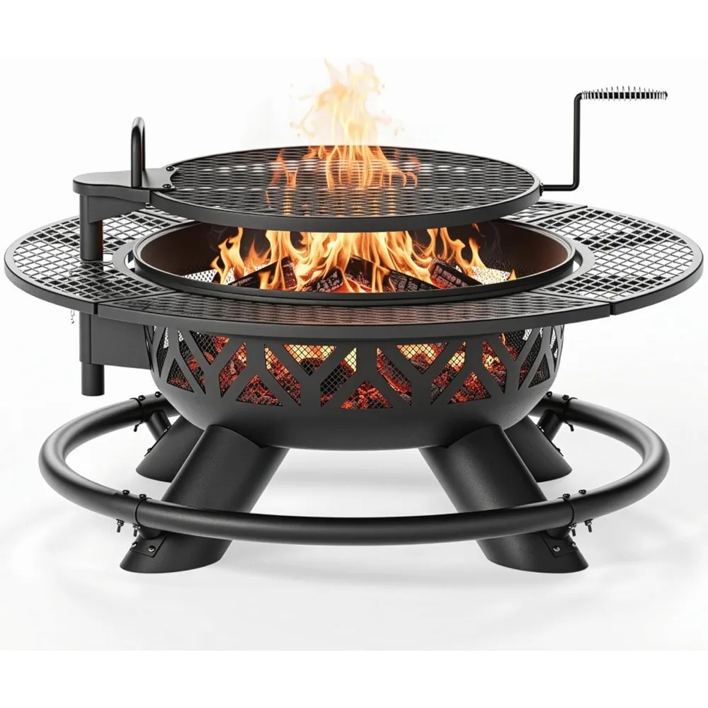 

Sturdy 47 Steel Outdoor Fire Pit with Grill for Wood Burning and BBQ