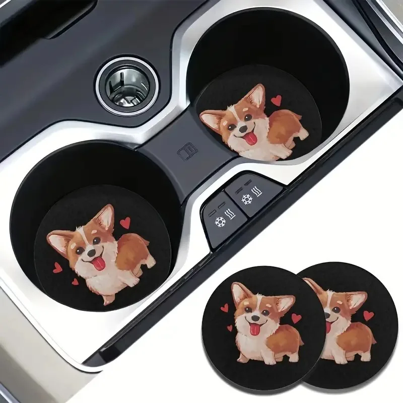 Car Coaster Round Corgi Puppy Heat Insulation and Anti Slip Cup Pad Cars Accessories Decoration 7cm Table Protector Countertop