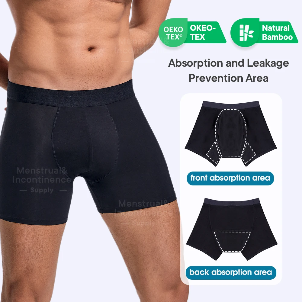 Men's Boxer Incontinence Anti-Leak Super Absorbent Reusable Washable Senior Leak Proof Underwear Control Stains and Odour