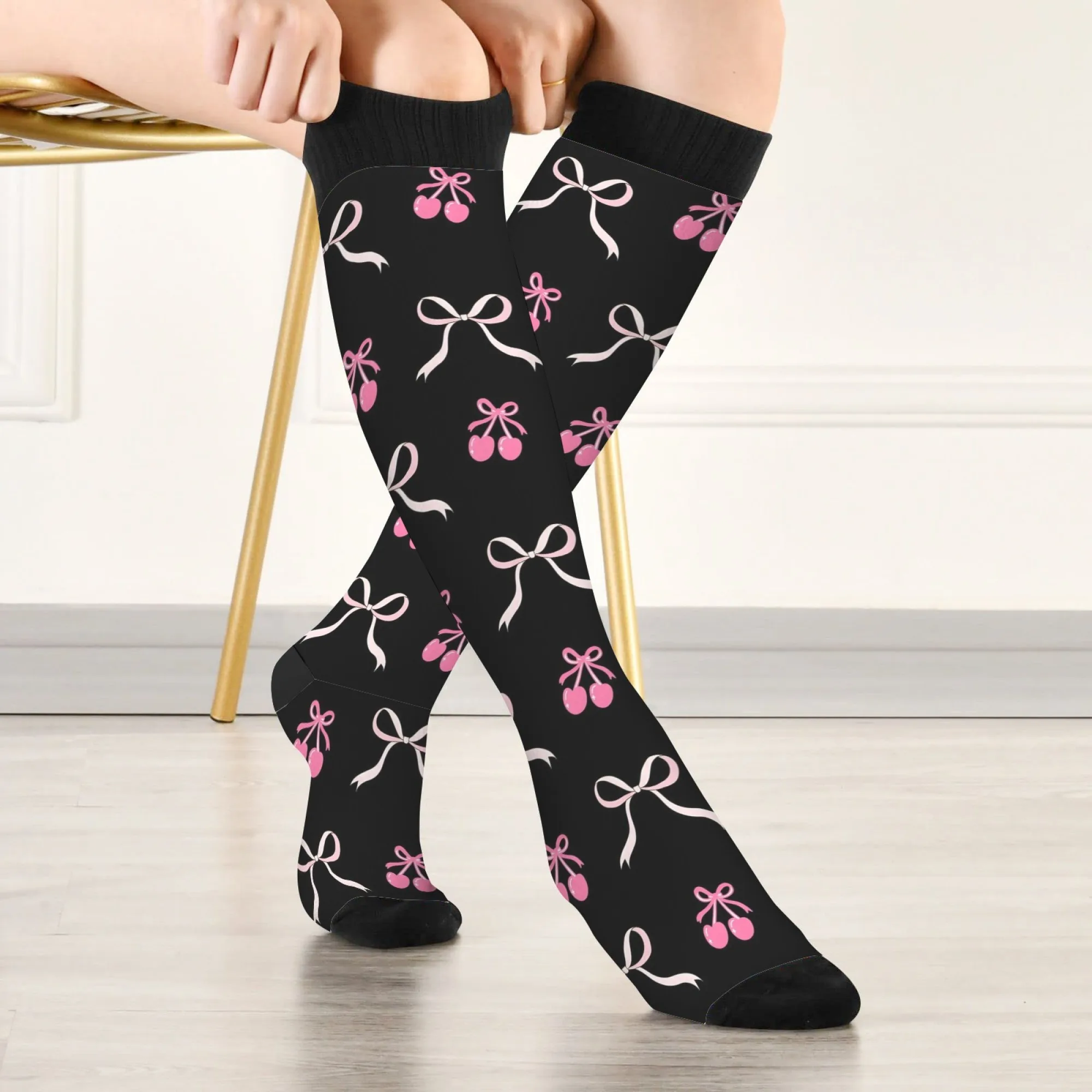 

Cherry Bowknot Cute Women's Stockings Comfortable Soft Warm Fashion Socks Harajuku Retro Style Street Hip-Hop Socks Party Gift