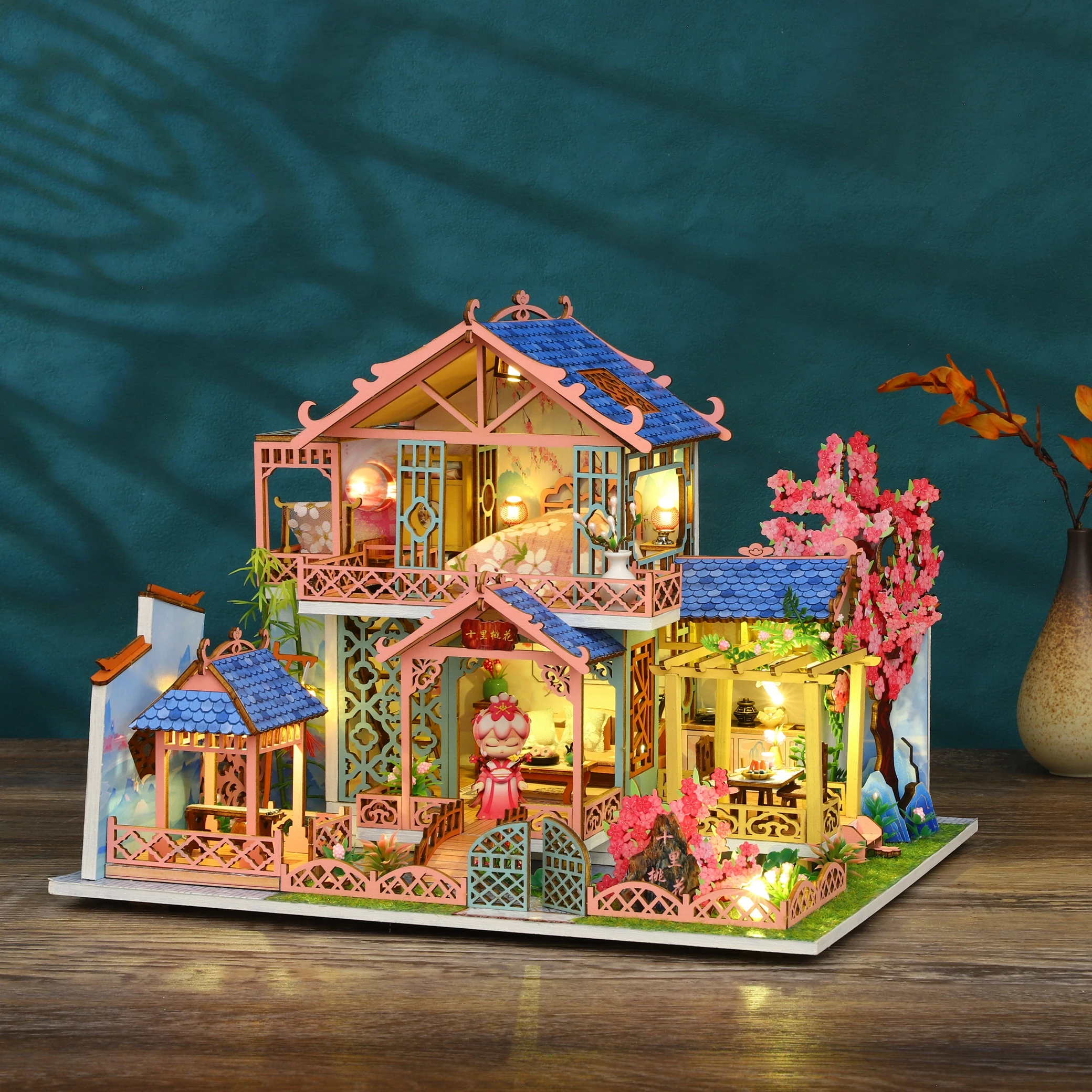 

New Diy Wooden Doll Houses Peach Blossom Attic Casa Miniature Building Kits With Furniture Led Light Dollhouse For Girls Gifts