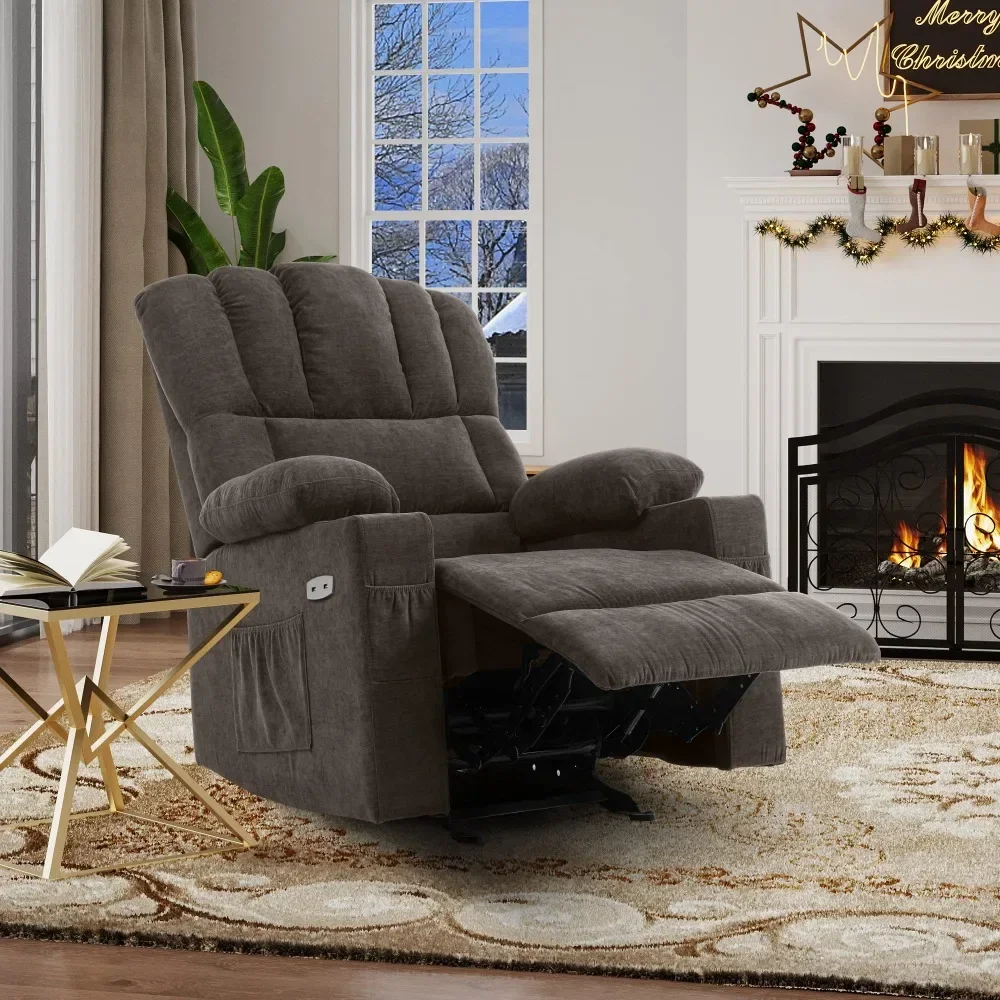 2023 New Glider Rocker Recliner Chair with Massage and Heat, Fabric Recliner Chair, Manual Rocking Recliner Chair