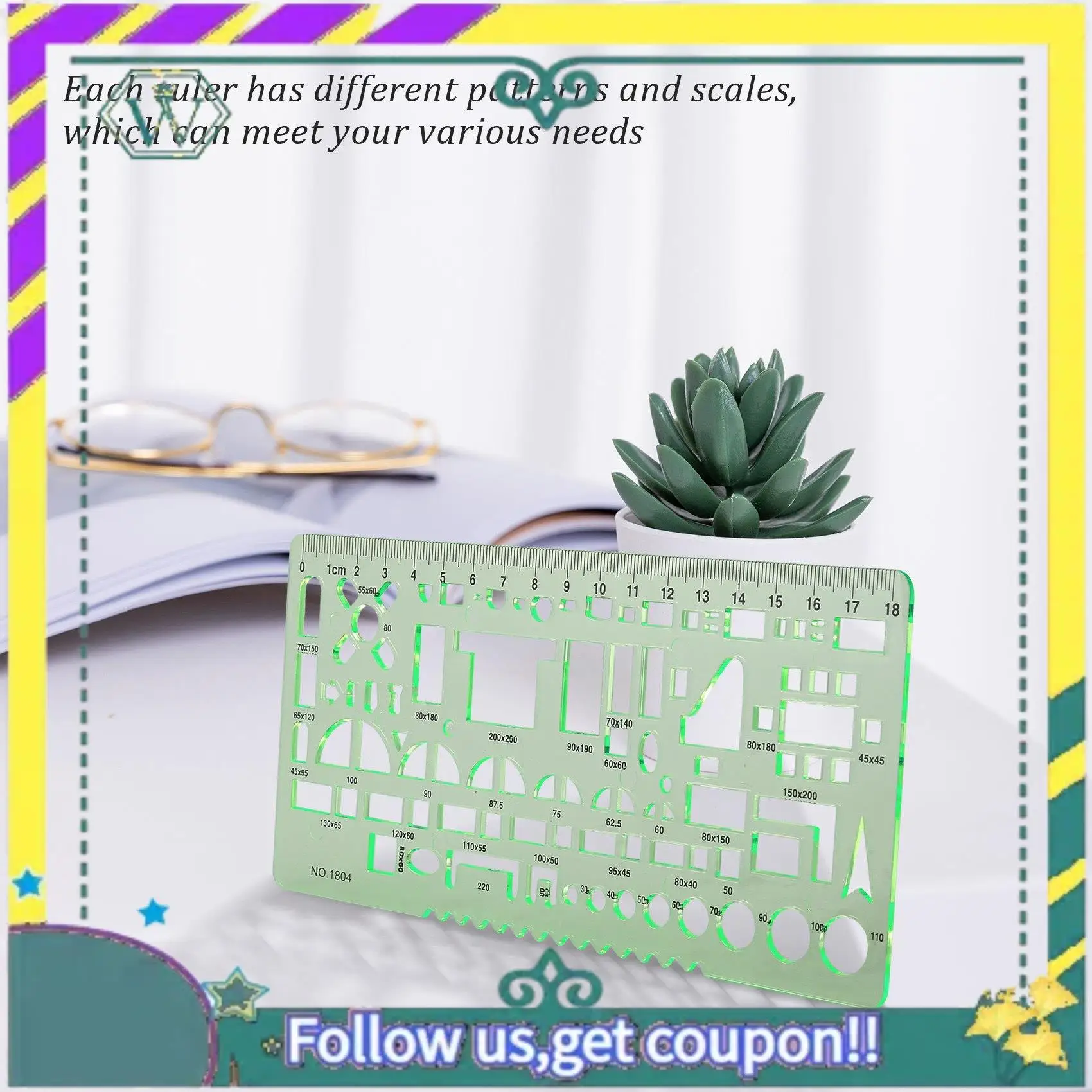 A28Q-6 Pieces Plastic Measuring Templates Building Formwork Stencils Geometric Drawing Rulers For Office And School,Green