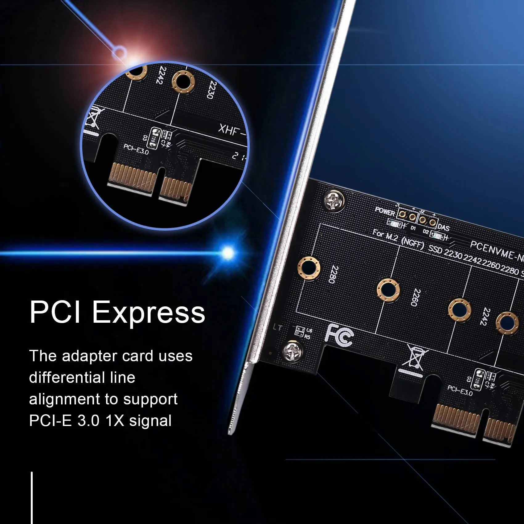 -HOPE Add On Cards PCIE To M2 Adapter PCI Express 3.0 X1 To NVME SSD M2 PCIE Raiser Adapter Support 2230 2242 2260 2280 M.2 SSD