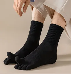 Calcetines de algodón con cinco dedos para hombre, medias de tubo medio, transpirables, absorbentes del sudor, para masaje, para primavera y otoño