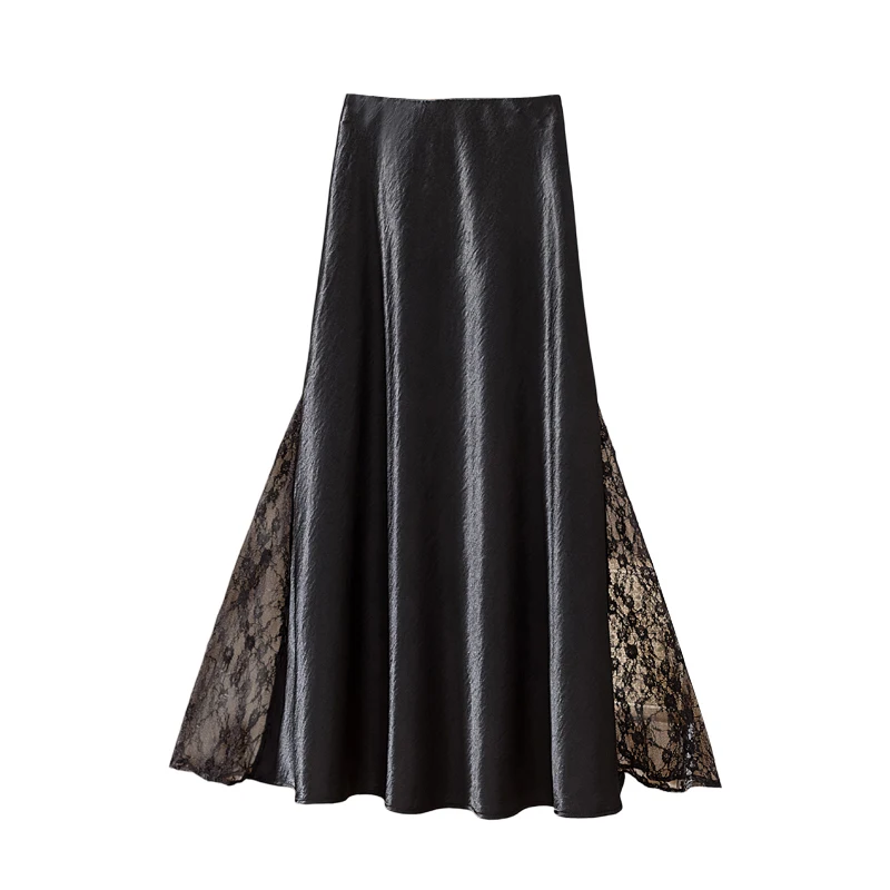 Fashionable Lace Splice Fish Tail Midi Skirt Women's Summer Slimming High Waist A-Line Long Skirt Wrap Body Skirt Polyester - view 5