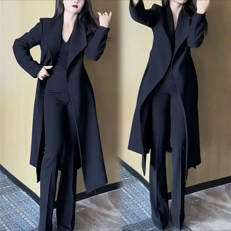 Conjunto adelgazante de chaqueta y pantalones estilo Hepburn para mujer, a la moda, de cintura alta, de fibra de poliéster, novedad de otoño