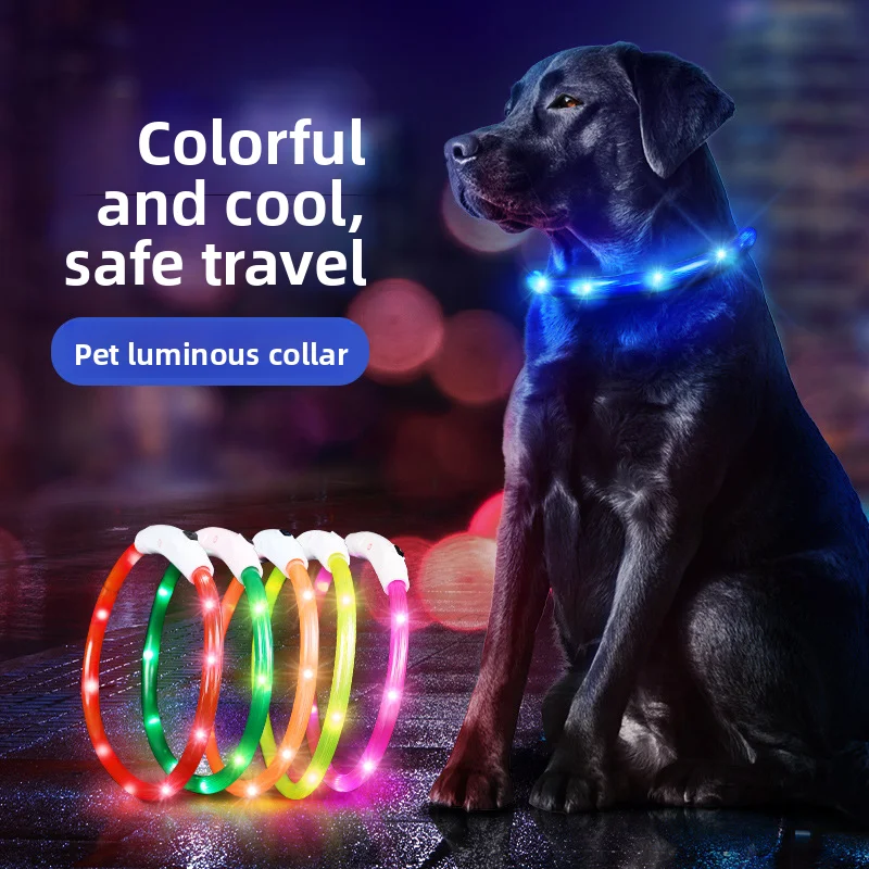 USB Rechargeable LED Dog Collar 3 Light Modes Cuttable IPX7 Waterproof 360°Glowing for Puppy Dogs Night Walking Anti‑lost Adjust