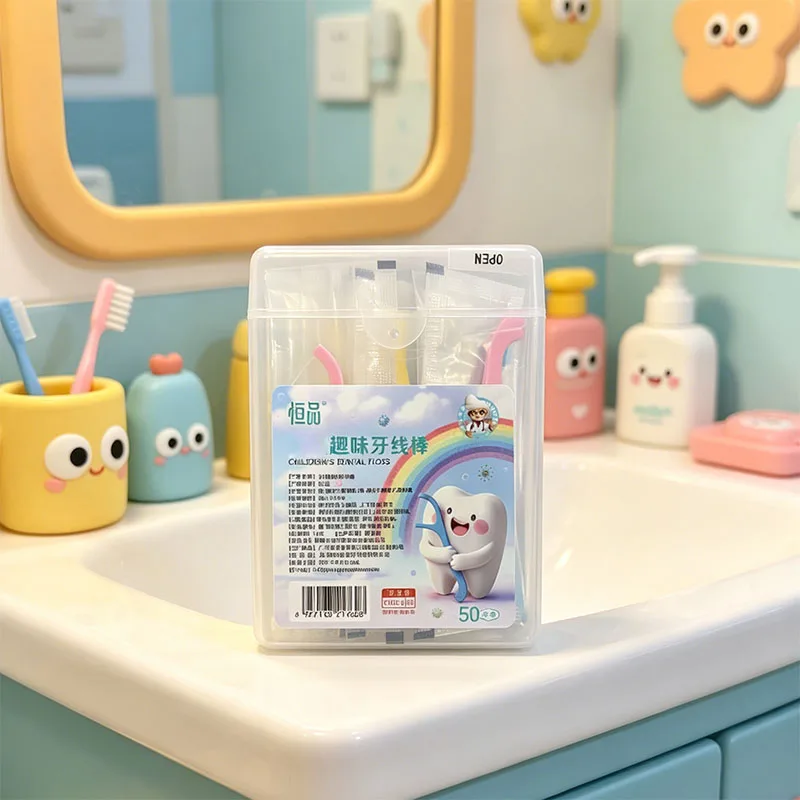 

Fun dental floss stick -50 individually packaged cute cartoon dental floss, easy to grip, high toughness interdental cleaner
