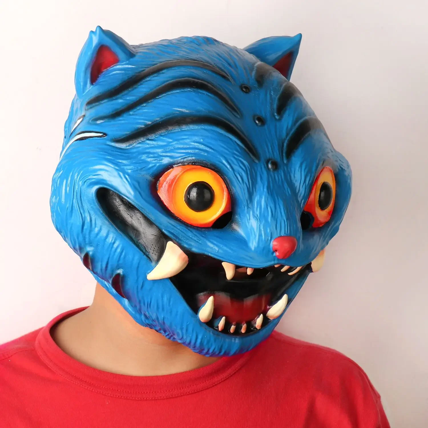 Máscara de látex de tigre azul de Anime, regalos de Halloween, accesorios de Cosplay de Terror de fantasía, máscaras divertidas para sombreros de adultos