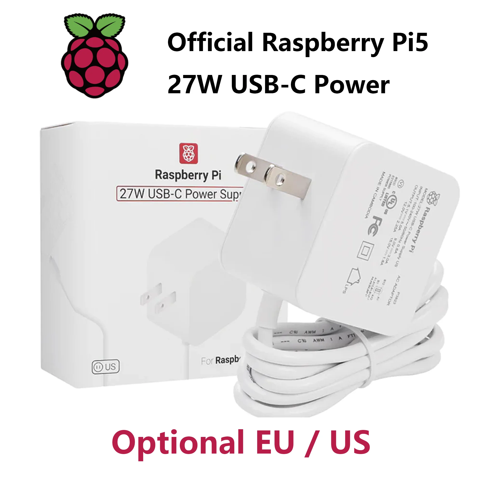 

Блок питания Raspberry Pi 27 Вт USB-C для Raspberry Pi 5, официальная мощность PD компьютера
