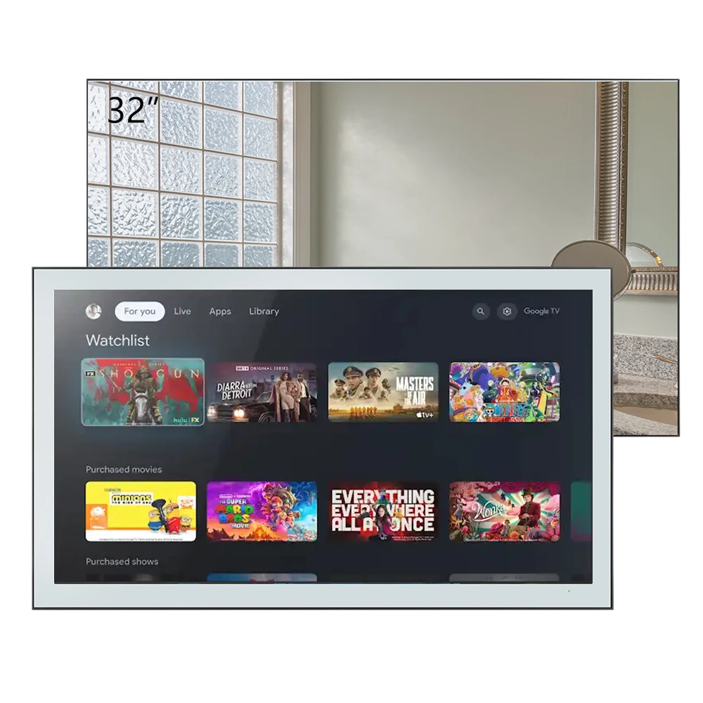 Souria 31,5 дюймов Google TV Smart Mirror 4K Экран Водонепроницаемый ТВ DTV тюнер Встроенный отель Ванная комната SPA Кухня Bluetooth WiFi