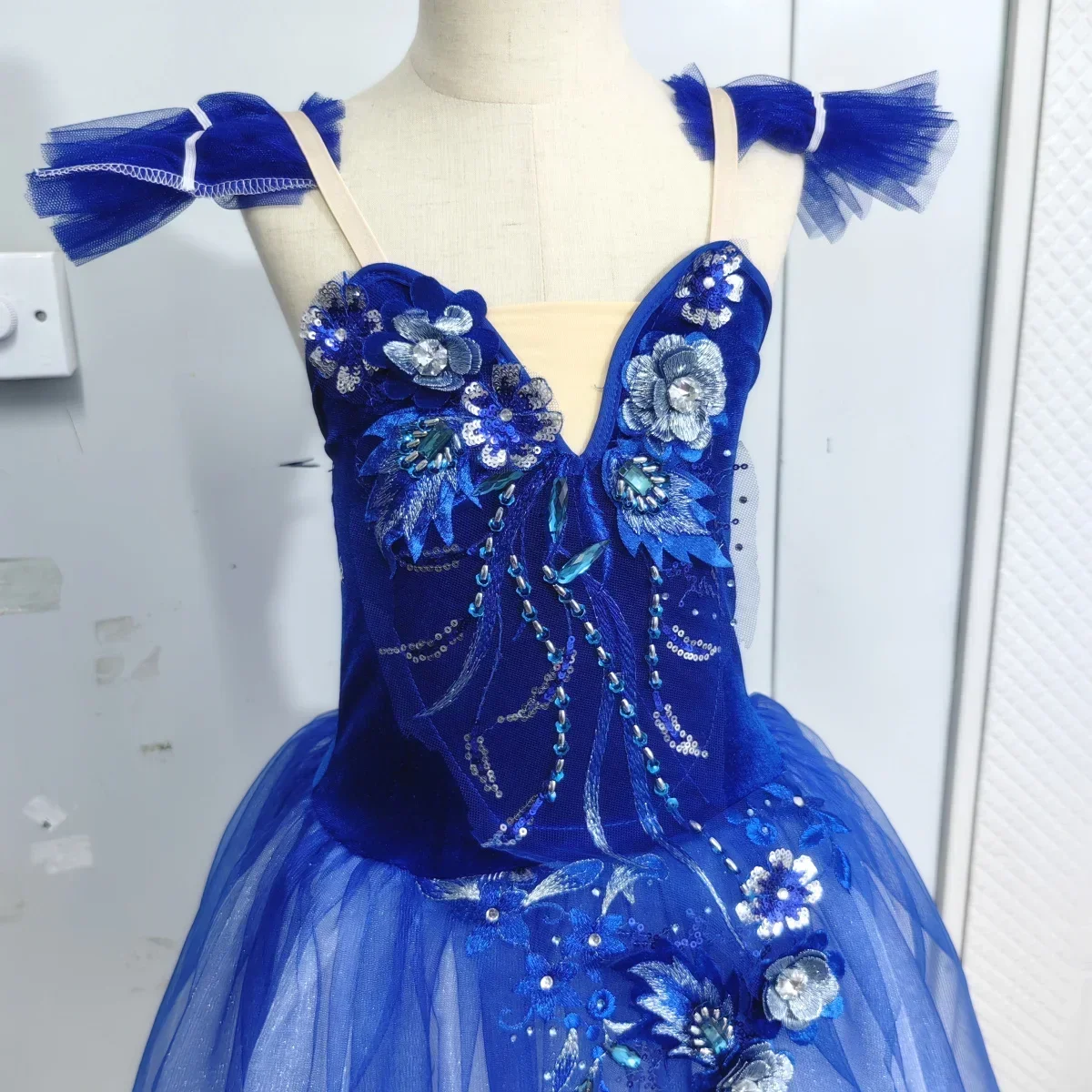 Faldas de tutú de Ballet azul, vestido de flores 3d, disfraces de actuación, Princesa, práctica de baile, vestido romántico largo