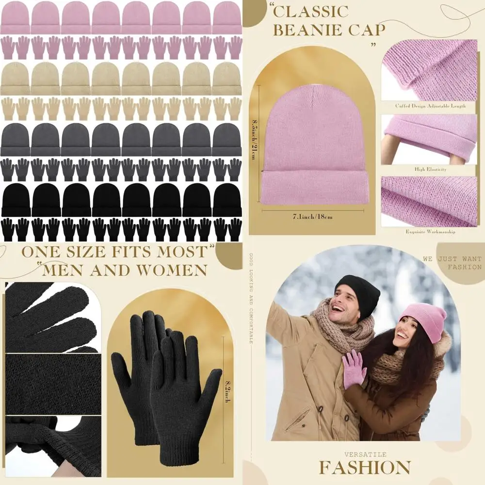 

Bulk Winter Knit Beanies, Hats, and Gloves Set for Men and Women - 64 Pieces Windproof Warm Clothing Accessories